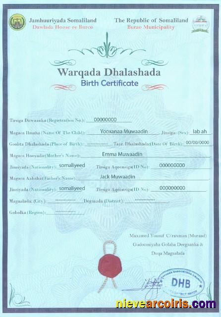 Somalia birth certificate
